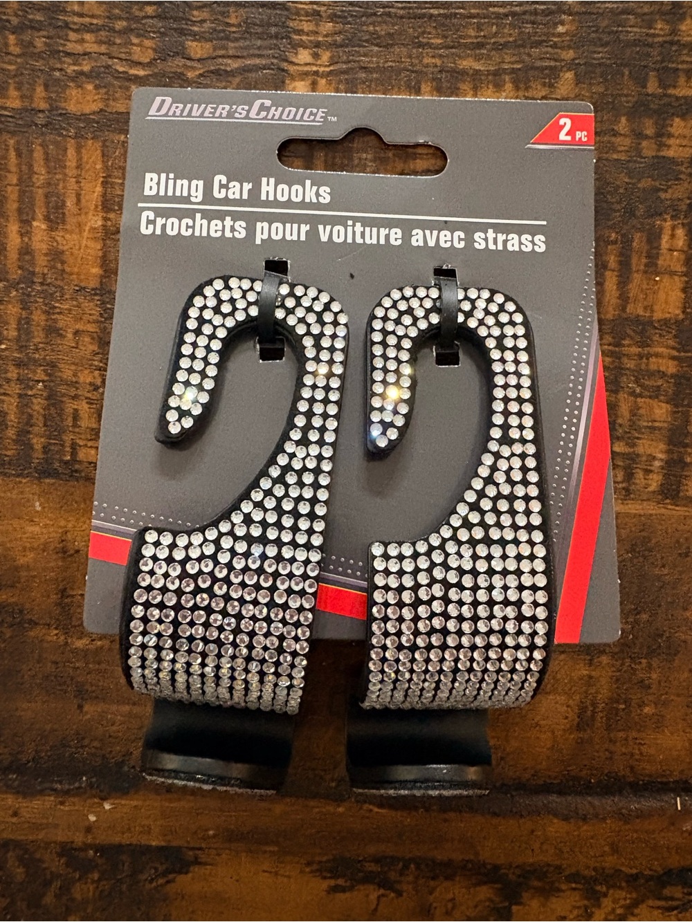 Bling Car Hooks - Black with Silver Rhinestones (2-Pack)